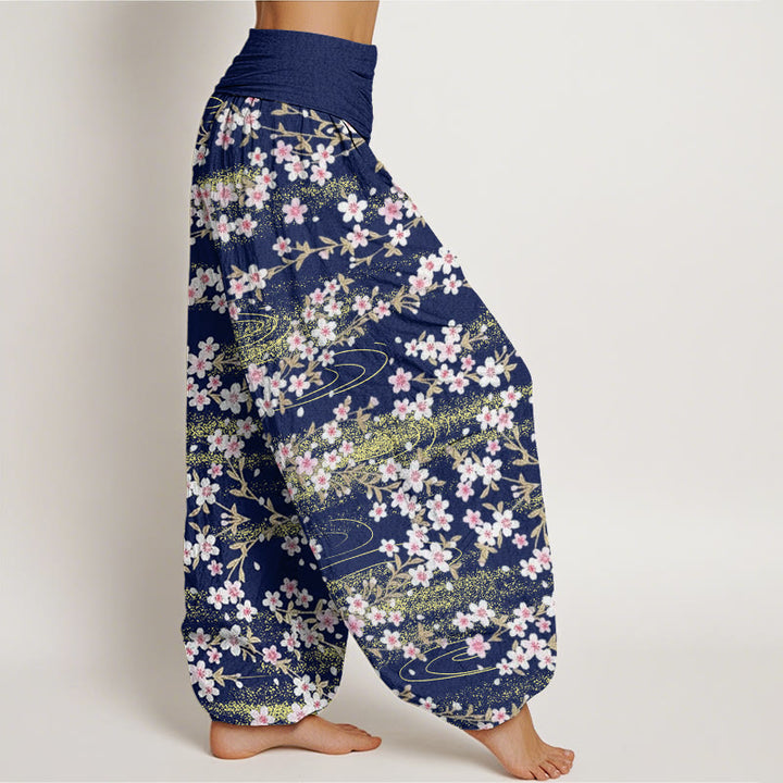 Buddha Stones Casual Cherry Blossom Water Pattern Women's Elastic Waist Harem Pants - image 2