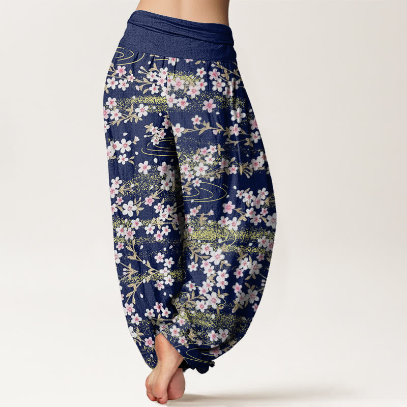 Buddha Stones Casual Cherry Blossom Water Pattern Women's Elastic Waist Harem Pants - image 1