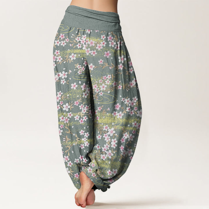 Buddha Stones Casual Cherry Blossom Water Pattern Women's Elastic Waist Harem Pants - image 5