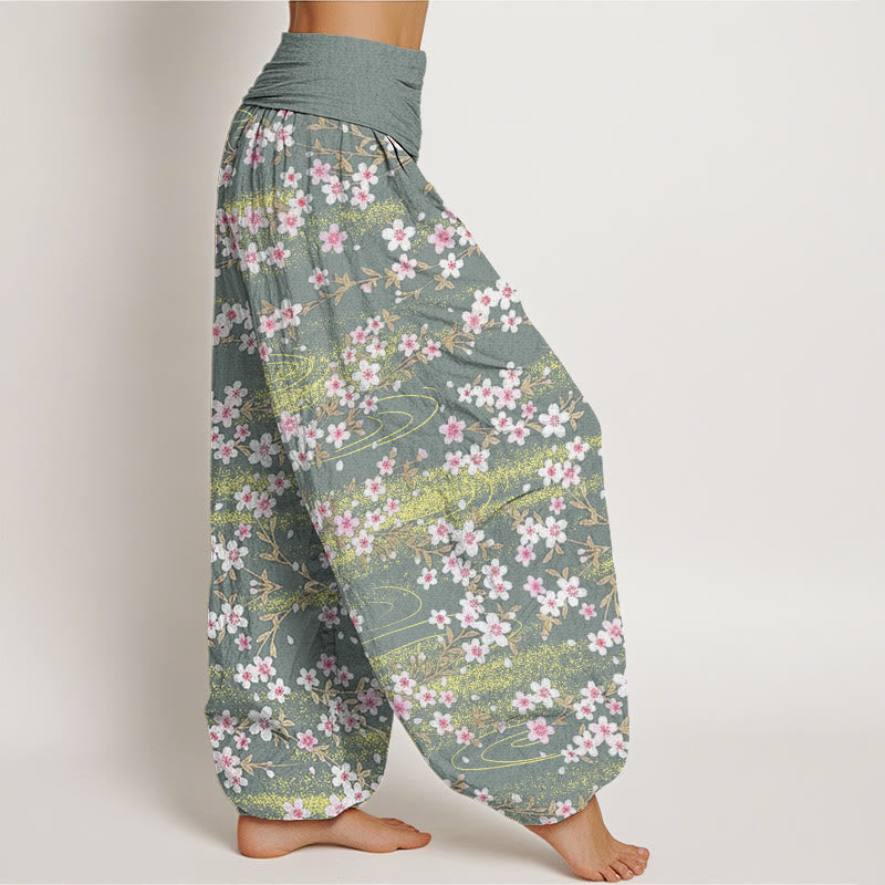 Buddha Stones Casual Cherry Blossom Water Pattern Women's Elastic Waist Harem Pants - image 6