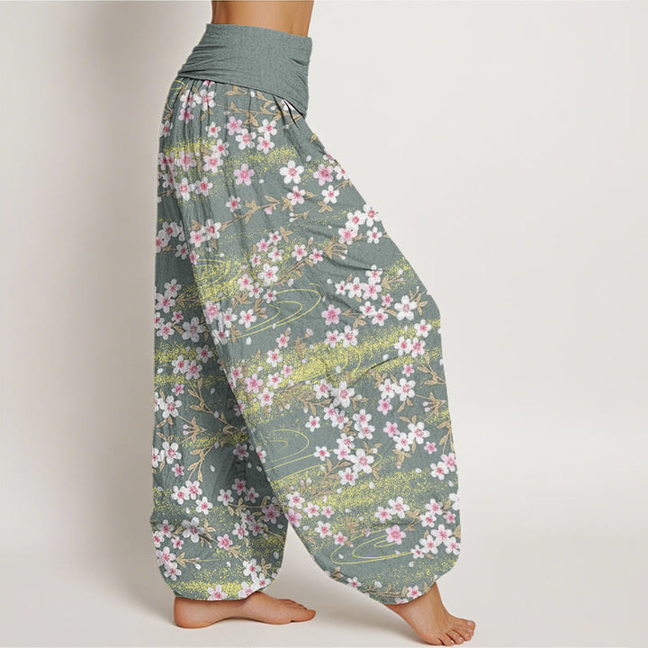 Buddha Stones Casual Cherry Blossom Water Pattern Women's Elastic Waist Harem Pants - image 6