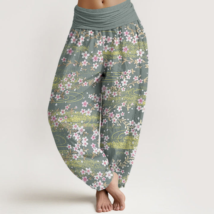 Buddha Stones Casual Cherry Blossom Water Pattern Women's Elastic Waist Harem Pants - MediumAquamarine - US22，UK/AU26，EU54 (6XL) - image 4