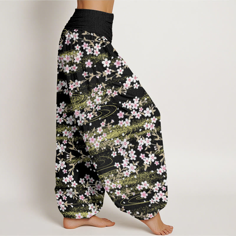 Buddha Stones Casual Cherry Blossom Water Pattern Women's Elastic Waist Harem Pants - image 9