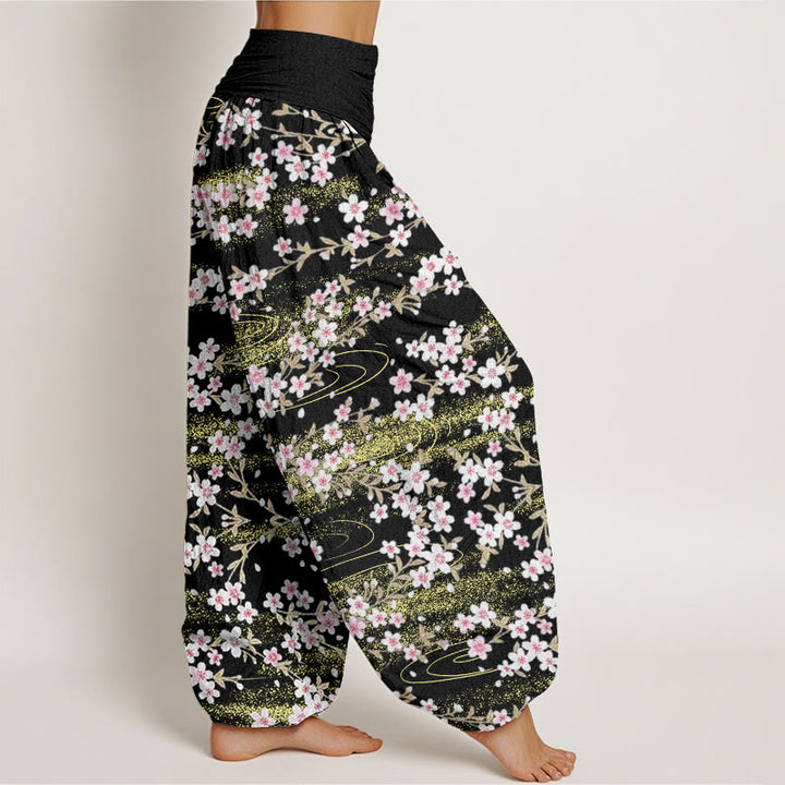 Buddha Stones Casual Cherry Blossom Water Pattern Women's Elastic Waist Harem Pants - image 9