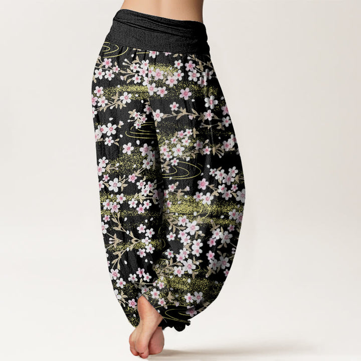 Buddha Stones Casual Cherry Blossom Water Pattern Women's Elastic Waist Harem Pants - image 8