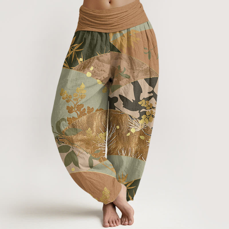 Buddha Stones Semicircle Leaves Pattern Women's Elastic Waist Harem Pants - Peru - US22，UK/AU26，EU54 (6XL) - image 0