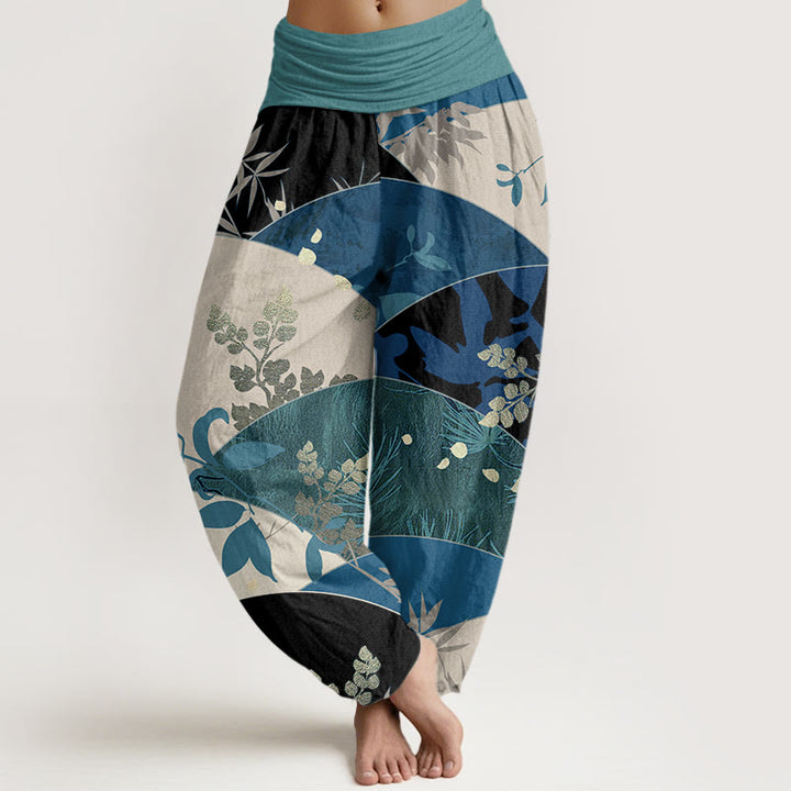 Buddha Stones Semicircle Leaves Pattern Women's Elastic Waist Harem Pants - LightSeaGreen - US22，UK/AU26，EU54 (6XL) - image 4