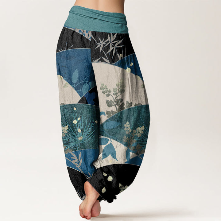 Buddha Stones Semicircle Leaves Pattern Women's Elastic Waist Harem Pants - image 5