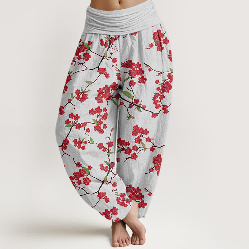 Buddha Stones Red Peach Blossom Pattern Women's Elastic Waist Harem Pants - Gainsboro - US22，UK/AU26，EU54 (6XL) - image 4
