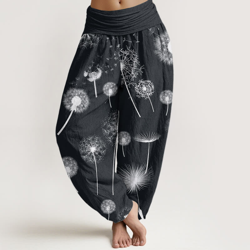 Buddha Stones Casual Dandelion Pattern Women's Elastic Waist Harem Pants - Black - US22，UK/AU26，EU54 (6XL) - image 0