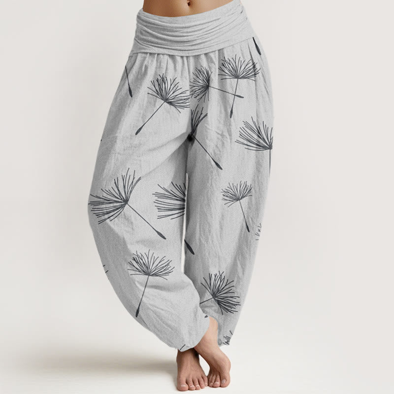 Buddha Stones Casual Cdrifting Dandelion Seed Pattern Women's Elastic Waist Harem Pants - Gainsboro - US22，UK/AU26，EU54 (6XL) - image 4