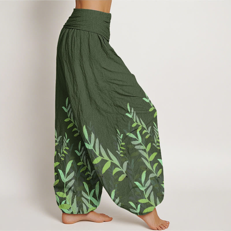 Buddha Stones Casual Leaves Pattern Women's Elastic Waist Harem Pants - image 6
