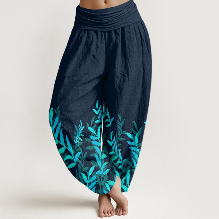 Buddha Stones Casual Leaves Pattern Women's Elastic Waist Harem Pants - DarkSlateGray - US22，UK/AU26，EU54 (6XL) - image 7