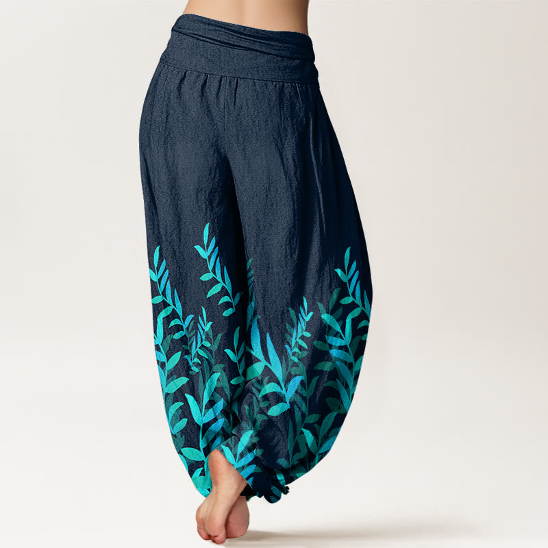 Buddha Stones Cotton Casual Leaves Pattern Women's Elastic Waist Harem Pants - image 8