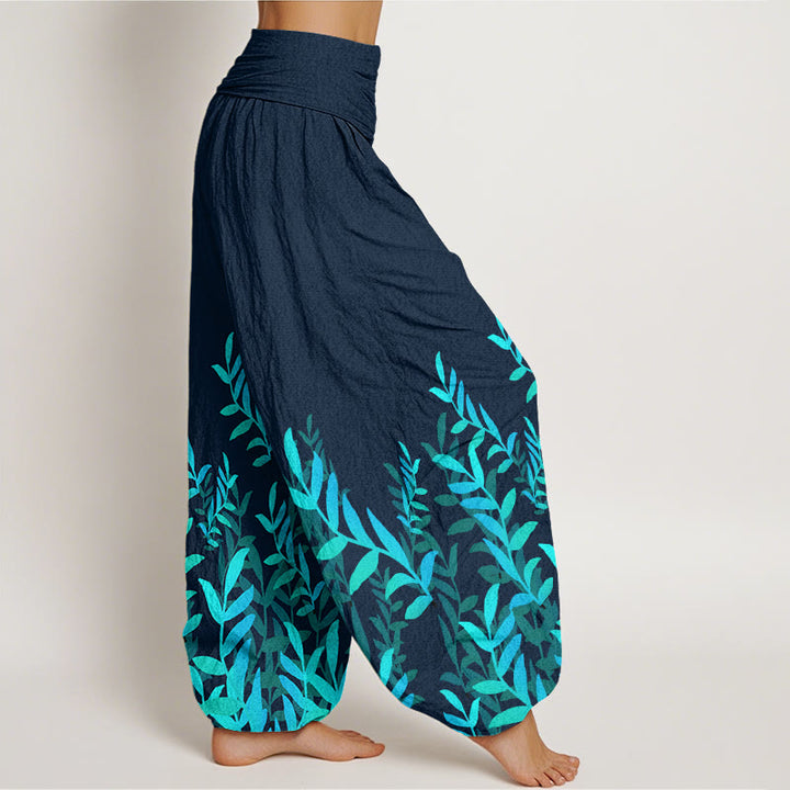 Buddha Stones Casual Leaves Pattern Women's Elastic Waist Harem Pants - image 9