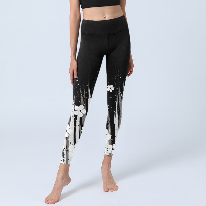 Buddha Stones White Flowers Aquatic Plants Pattern Print Gym Leggings Women's Yoga Pants - image 5