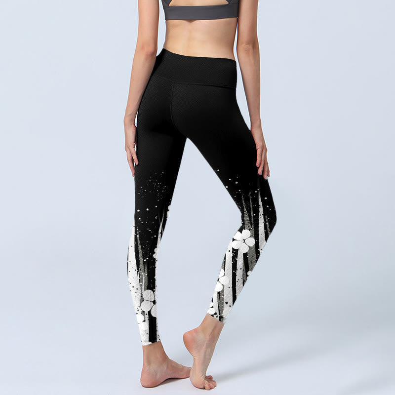 Buddha Stones White Flowers Aquatic Plants Pattern Print Gym Leggings Women's Yoga Pants - image 3