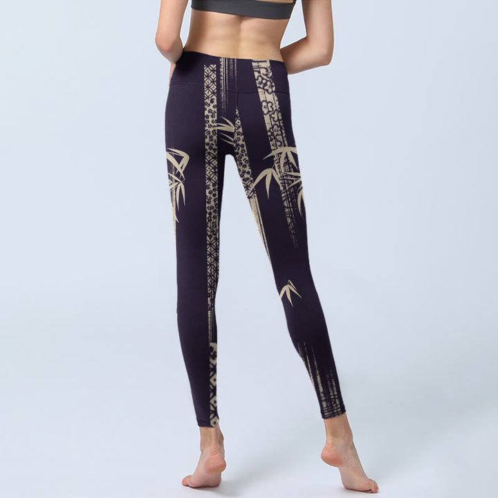 Buddha Stones Bamboo Water Wave Pattern Print Gym Leggings Women's Yoga Pants - image 6