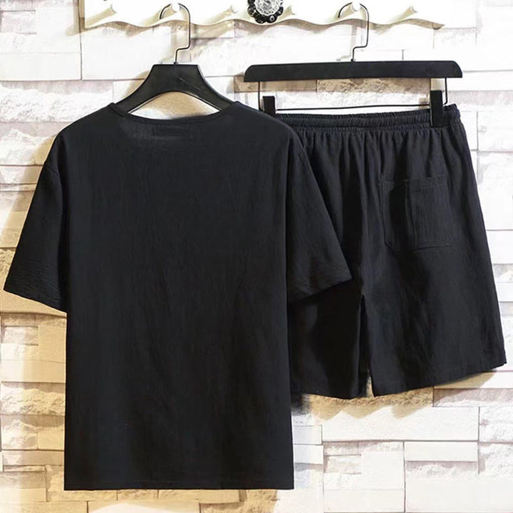 Buddha Stones 2Pcs Short Sleeve T-Shirt Drawstring Short Pants With Pockets Men's Cotton Linen Meditation Cloth Set - image 10