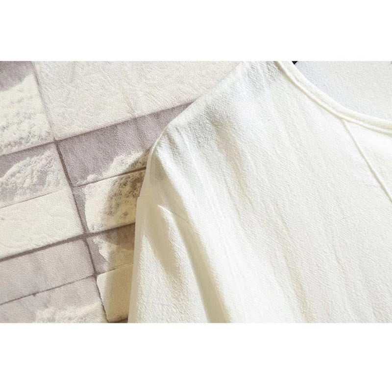 Buddha Stones 2Pcs Short Sleeve T-Shirt Drawstring Short Pants With Pockets Men's Cotton Linen Meditation Cloth Set - image 5