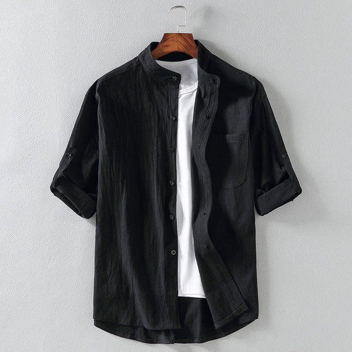 Buddha Stones Vintage Casual Plain Single Breasted Three Quarter Sleeve Men's Cotton Linen Shirt With Pocket - Black - US/UK/AU46，EU56 (5XL) - image 15