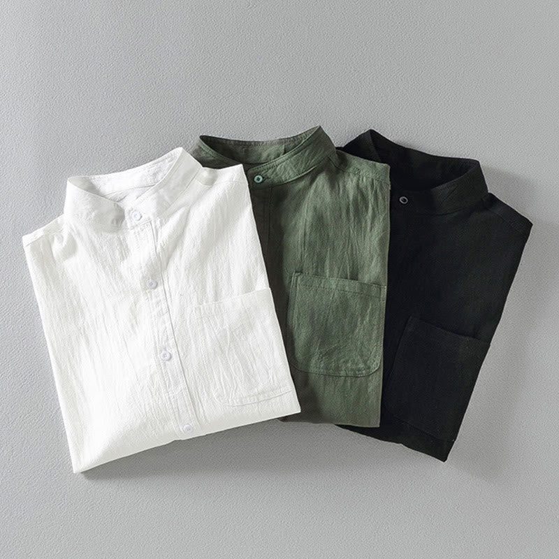 Buddha Stones Vintage Casual Plain Single Breasted Three Quarter Sleeve Men's  Shirt With Pocket - image 16