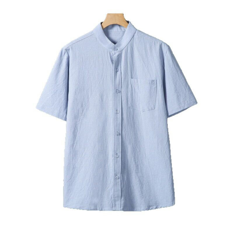 Buddha Stones Daily Printing Solid Color Single Breasted Men's Short Sleeve Cotton Linen Shirt WIth Pockets - image 14