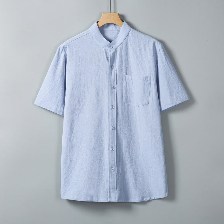 Buddha Stones Daily Printing Solid Color Single Breasted Men's Short Sleeve Cotton Linen Shirt WIth Pockets - LightSkyBlue - US/UK/AU46，EU56 (5XL) - image 13