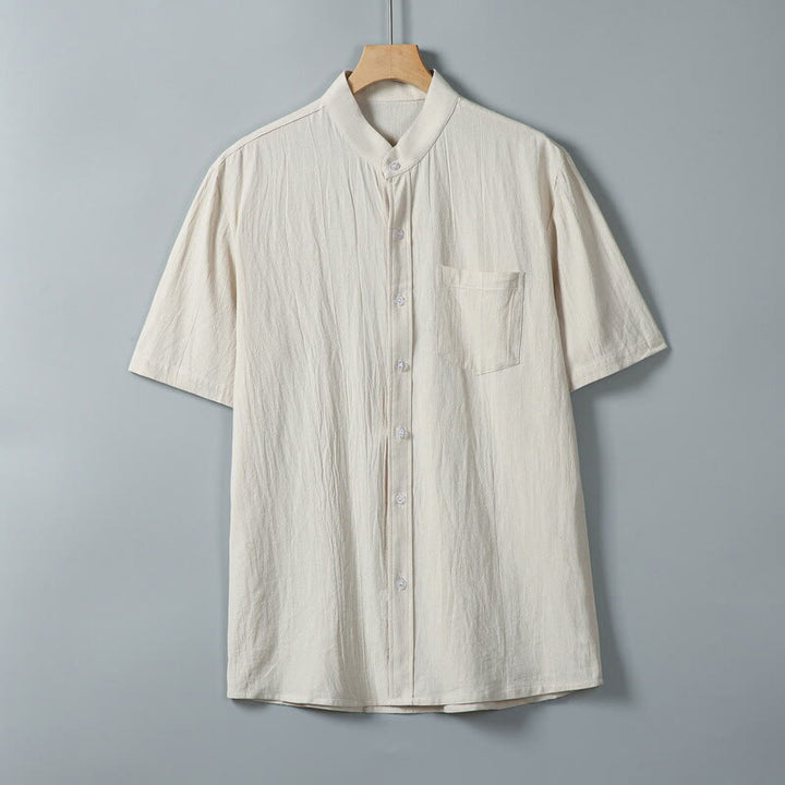 Buddha Stones Daily Printing Solid Color Single Breasted Men's Short Sleeve Cotton Linen Shirt WIth Pockets - Linen - US/UK/AU46，EU56 (5XL) - image 11