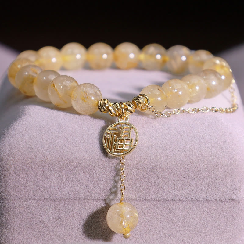 Buddha Stones Citrine Lucky Fu Character Happiness Bracelet - image 6