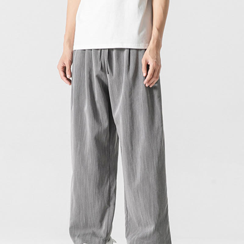 Buddha Stones Summer Casual Plain Straight Leg Design Men's Cotton Linen Drawstring Pants With Pockets - image 1