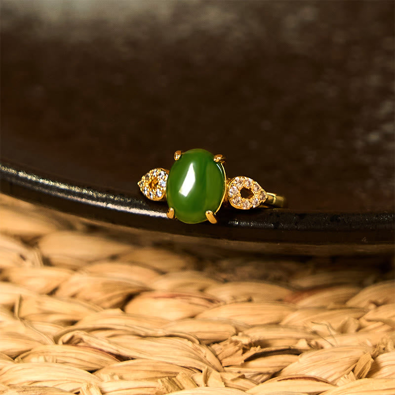 Buddha Stones Natural Jade Adjustable Buckle Prosperity Ring - image 2