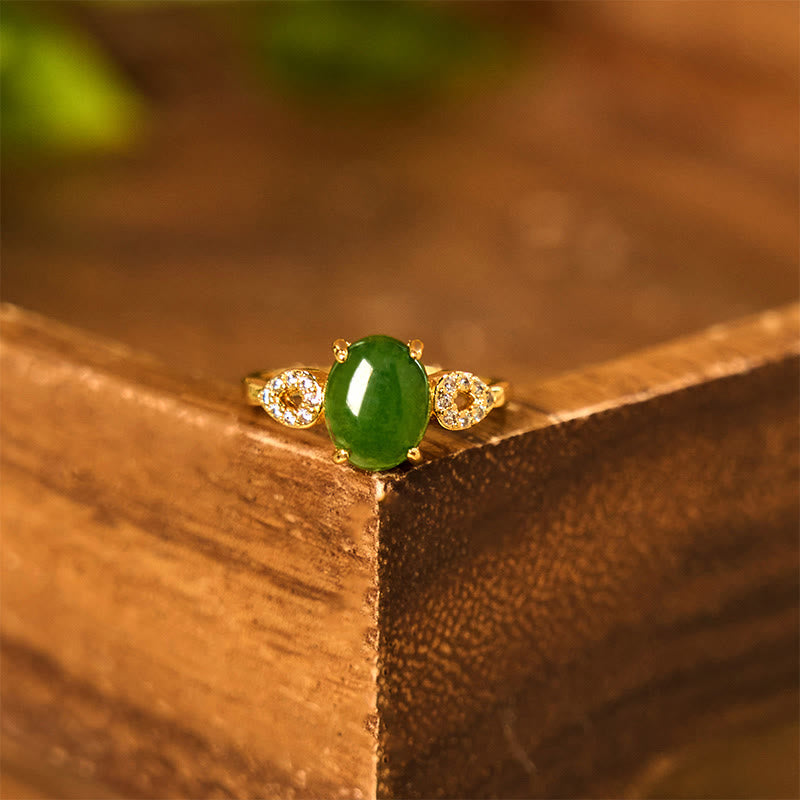 Buddha Stones Natural Jade Adjustable Buckle Prosperity Ring - image 1