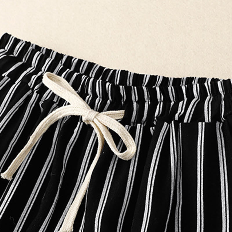 Buddha Stones Casual Acrylic Stripe Lace-up Women's Wide Leg Pants With Pockets - image 1