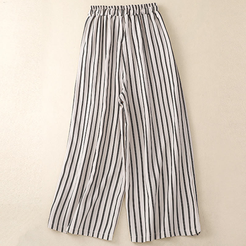 Buddha Stones Casual Acrylic Stripe Lace-up Women's Wide Leg Pants With Pockets - image 6