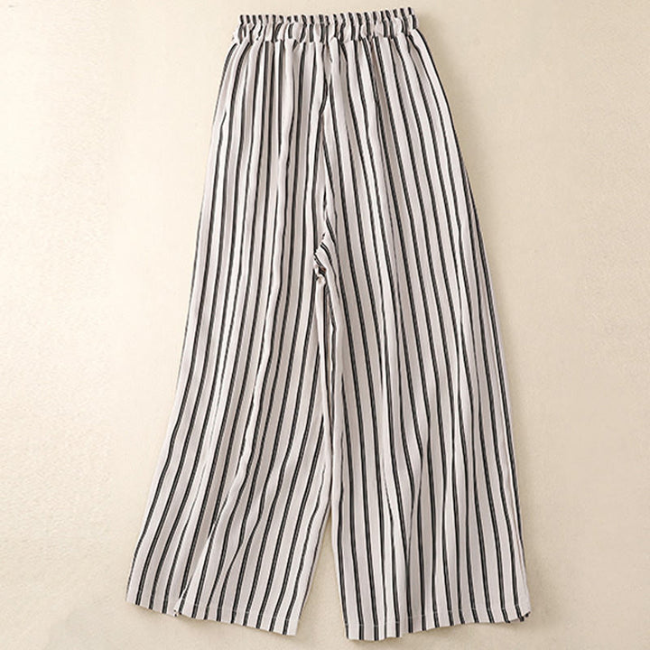 Buddha Stones Casual Acrylic Stripe Lace-up Women's Wide Leg Pants With Pockets - image 6
