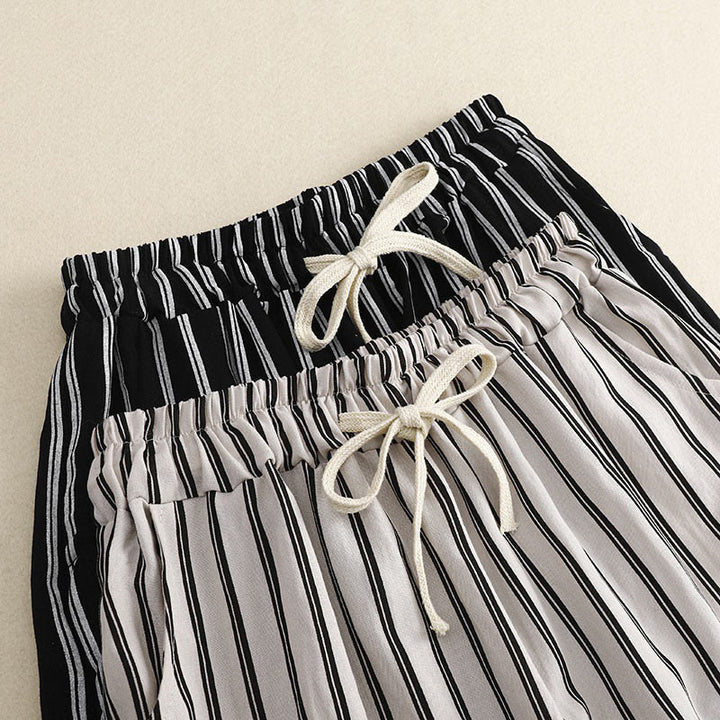 Buddha Stones Casual Acrylic Stripe Lace-up Women's Wide Leg Pants With Pockets - image 15