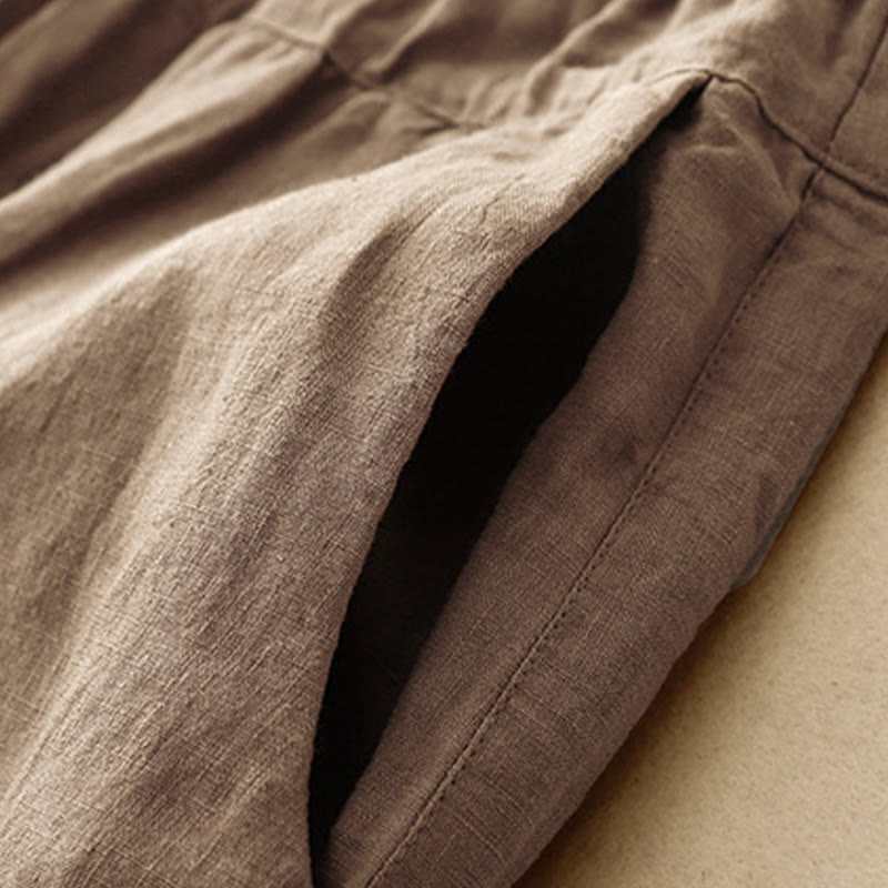 Buddha Stones Summer Plain Casual 7-8 Length Lace-up Women's Cotton Linen Harem Pants With Pockets - image 3