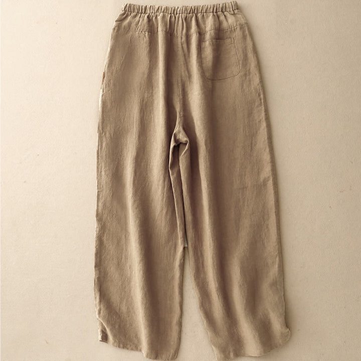 Buddha Stones Summer Plain Casual 7-8 Length Lace-up Women's Cotton Linen Harem Pants With Pockets - image 1