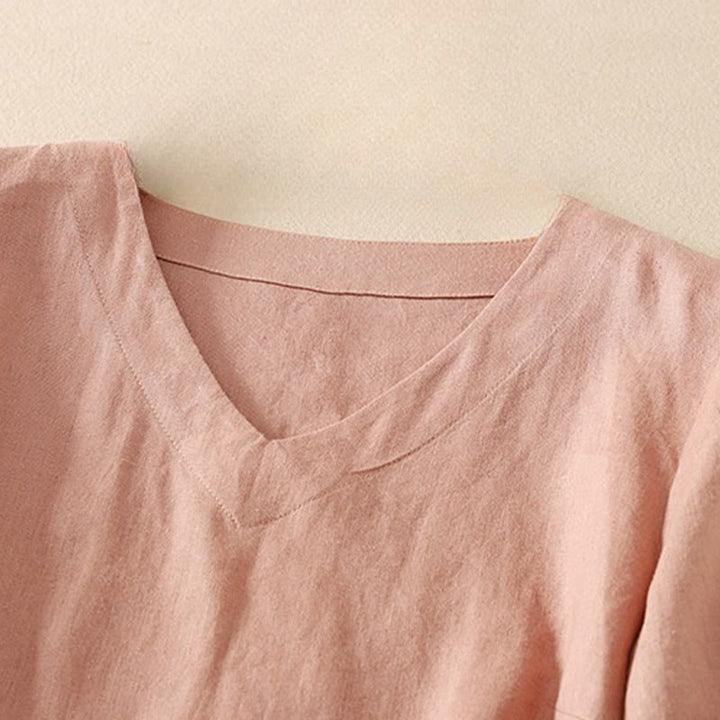 Buddha Stones Summer Casual Plain Women's V-neck Design Half Sleeve T-shirt - image 6