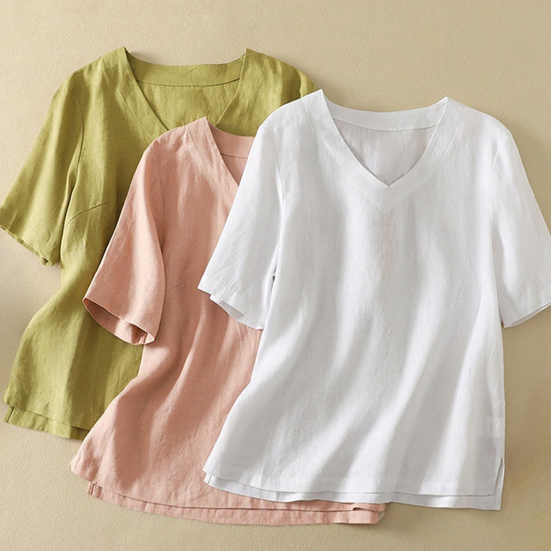 Buddha Stones Summer Casual Plain Women's V-neck Design Half Sleeve T-shirt - image 20