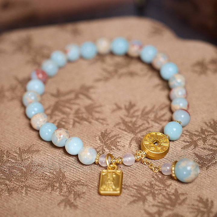 Buddha Stones Shoushan Stone Copper Coin Money From All Directions Wealth Bracelet - Shoushan Stone(Wrist Circumference 14-16cm) - image 0