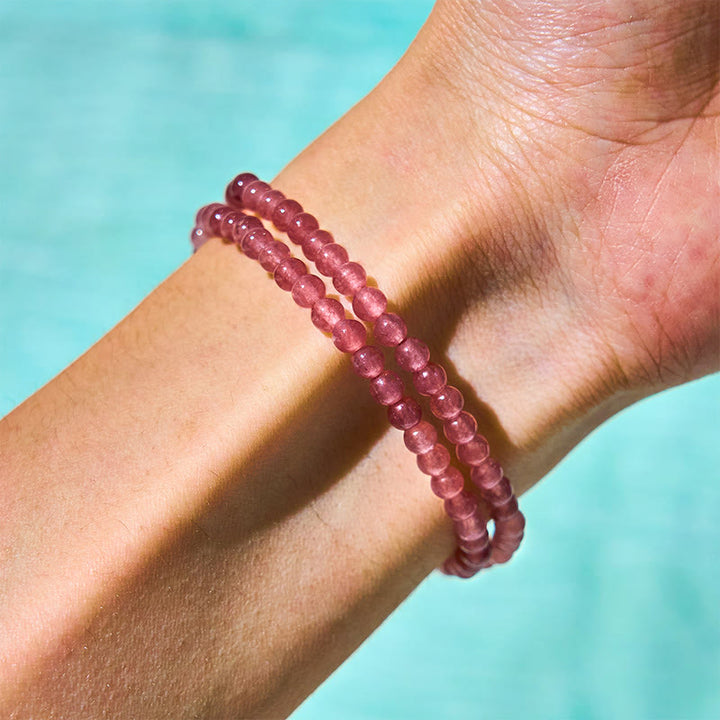 Buddha Stones Natural Strawberry Quartz Pearl Butterfly Water Drop Positive Double Wrap Bracelet - image 8