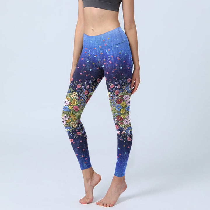 Buddha Stones Gradient Color Flower Pattern Print Gym Leggings Women's Yoga Pants - DarkBlue - US18，UK/AU22，EU50 (4XL) - image 0