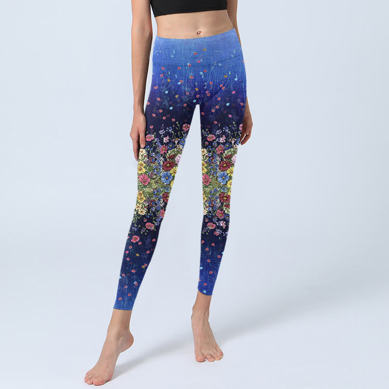 Buddha Stones Gradient Color Flower Pattern Print Gym Leggings Women's Yoga Pants - image 5