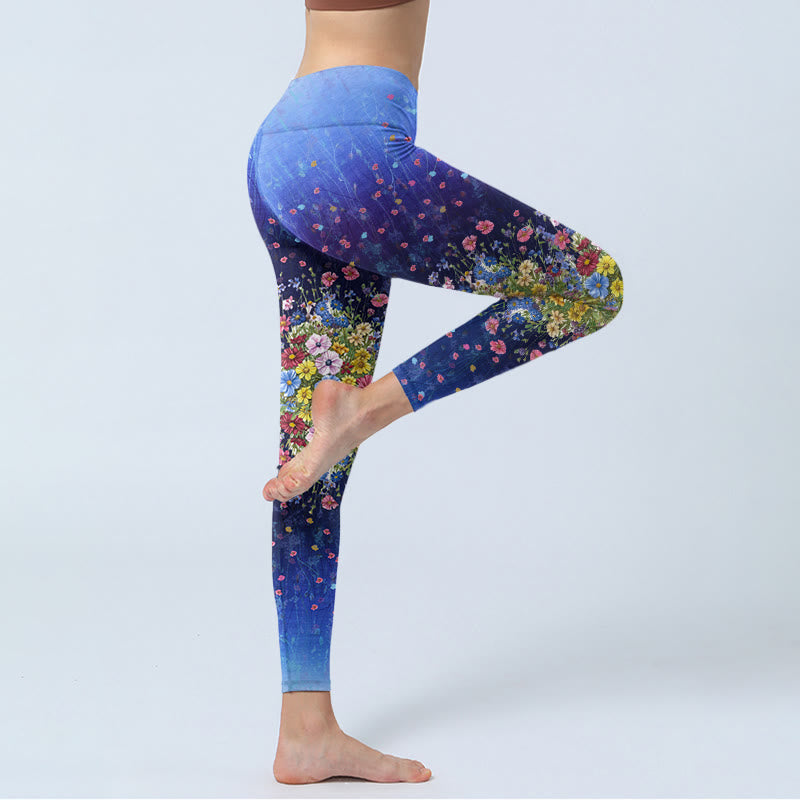 Buddha Stones Gradient Color Flower Pattern Print Gym Leggings Women's Yoga Pants - image 4