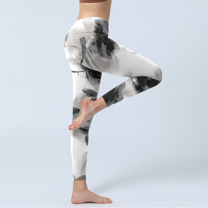 Buddha Stones Watercolor Rose Pattern Print Gym Leggings Women's Yoga Pants - image 4