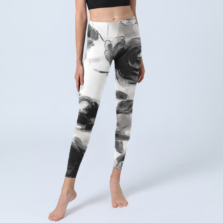 Buddha Stones Watercolor Rose Pattern Print Gym Leggings Women's Yoga Pants - image 5