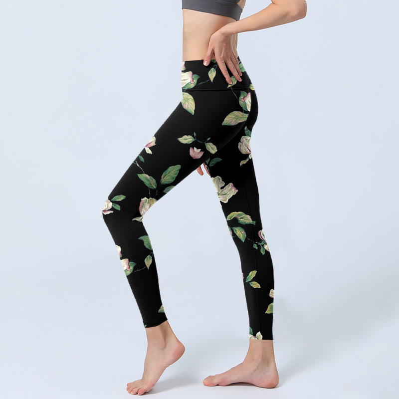 Buddha Stones Magnolia Flower Pattern Print Gym Leggings Women's Yoga Pants - image 2