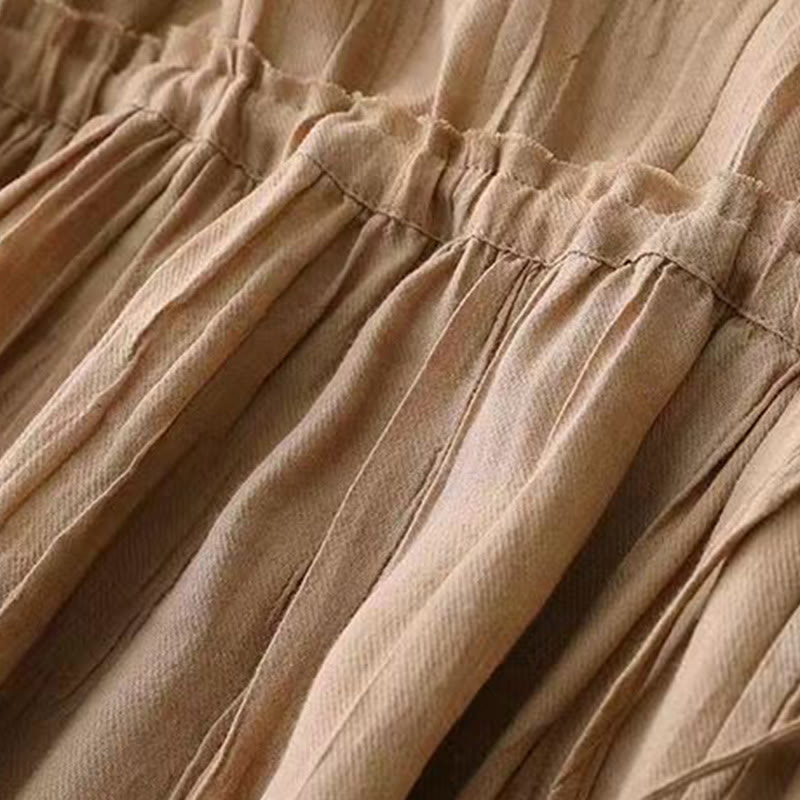 Buddha Stones Casual Plain Handmade Drawstring Waist Midi Dress Sleeveless Dress With Pockets - image 4